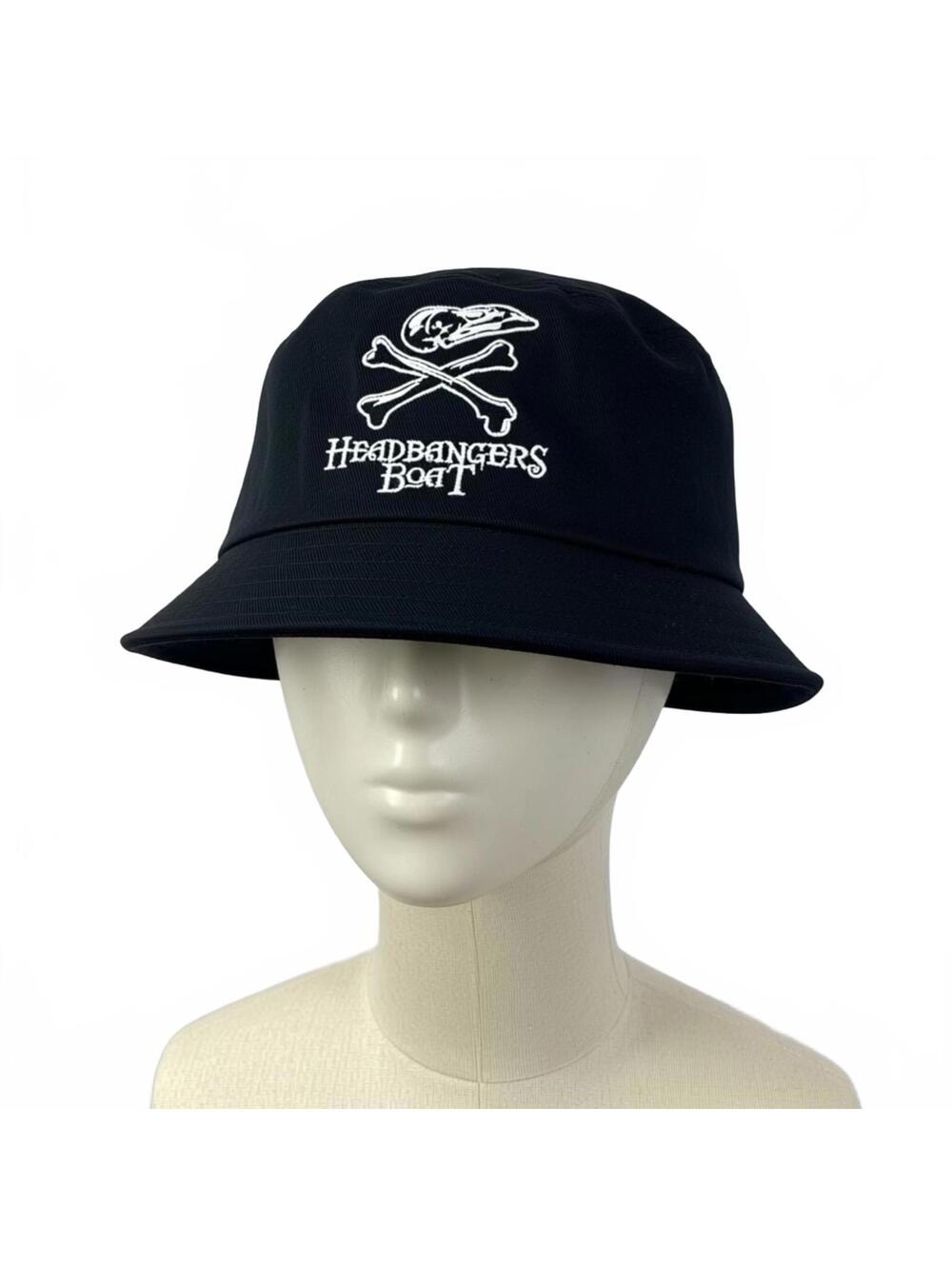 Headbangers Boat Black Bucket Hat with Skull and Crossbones